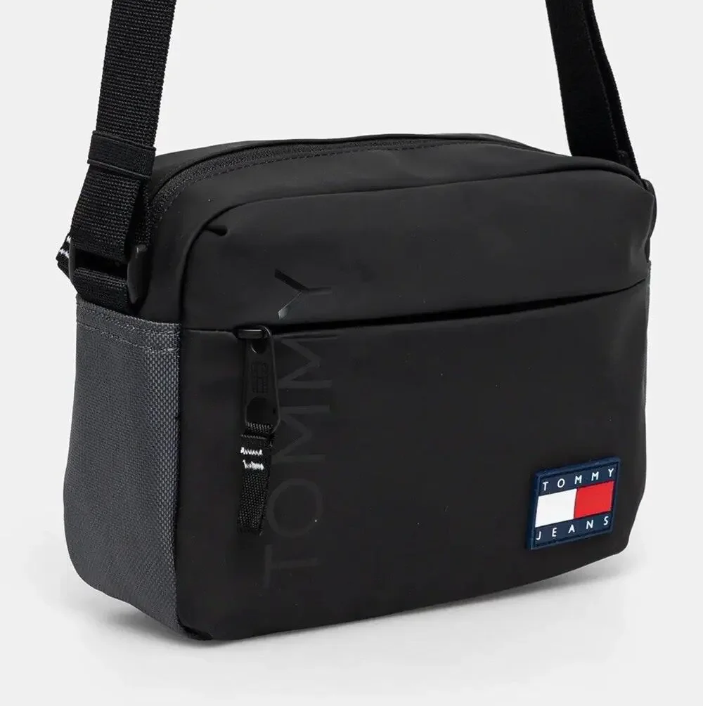 Tommy Jeans Black Shoulder Bag Zip Closure Adjustable Strap Men's Solid